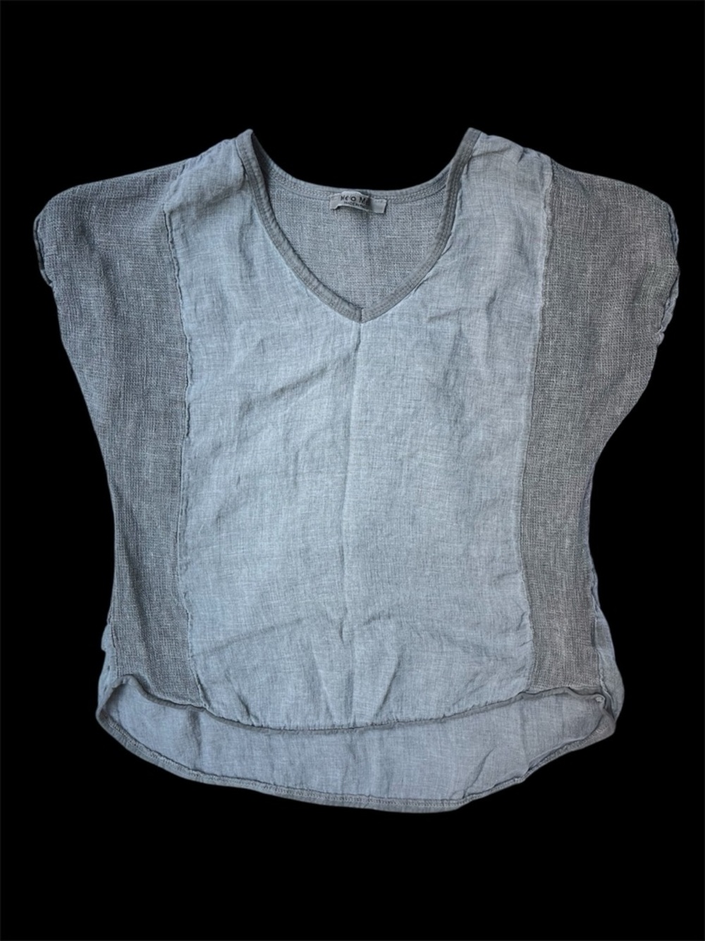 Women's Light Gray V-Neck Linen-Cotton Blend Short Sleeve Top Flowy Blouse